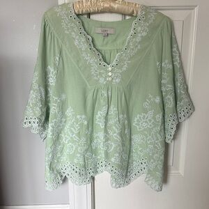 LOFT Mint Green Floral Blouse